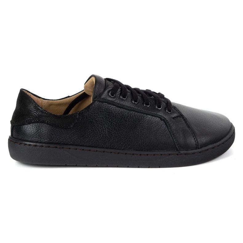 Olivier Aura: sneaker in pelle femminile nera a piedi nudi | Scarpe universali con un suola piatta 1