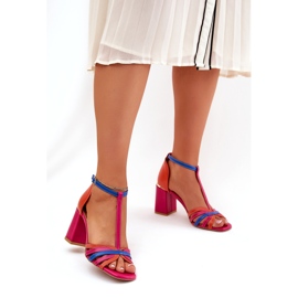 Sandali in pelle femminile sul post multicolore Laura Messi 2879 rosa 2