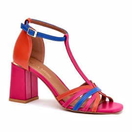 Sandali in pelle femminile sul post multicolore Laura Messi 2879 rosa 3