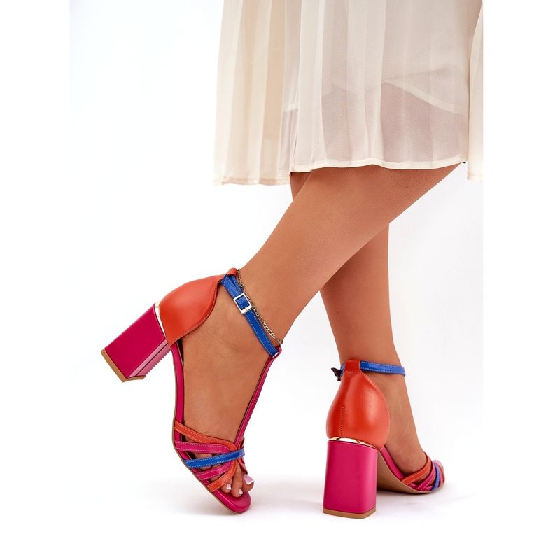 Sandali in pelle femminile sul post multicolore Laura Messi 2879 rosa 4