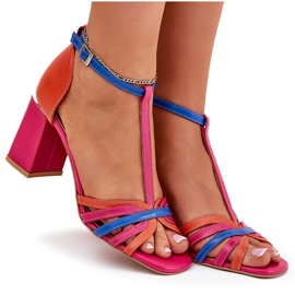 Sandali in pelle femminile sul post multicolore Laura Messi 2879 rosa 6