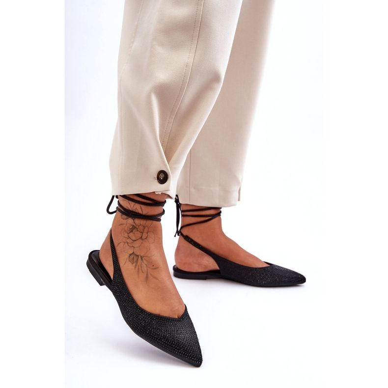 Ballerine Stringate da Donna Impreziosite da Borchie Nero Jange 1