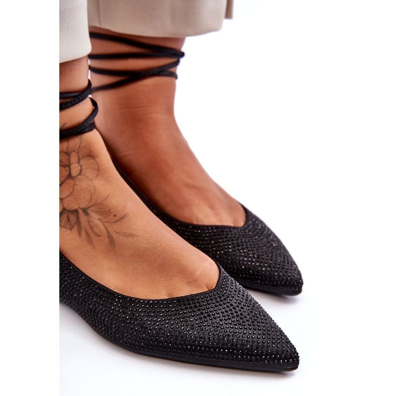 Ballerine Stringate da Donna Decorate con Borchie, Jange Nero 3