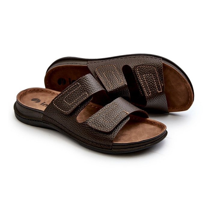 Comode Infradito da Uomo Con Cinturini In Velcro Inblu GV00002I Marrone Scuro 2
