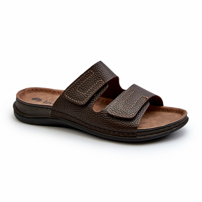 Comode Infradito da Uomo Con Cinturini In Velcro Inblu GV00002I Marrone Scuro 4