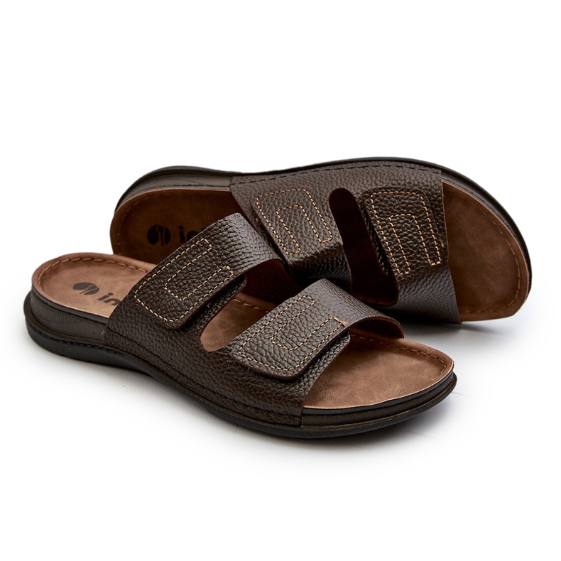 Comode Infradito da Uomo Con Cinturini In Velcro Inblu GV00002I Marrone Scuro 6