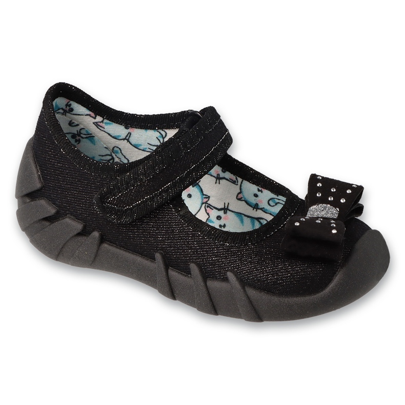 Ciabatte per bambini Befado con velcro 109N146 nere con fiocco nero 1