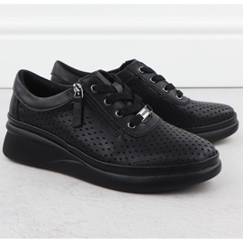 Scarpe in pelle da donna perforate con spicchi Black Vinceza 79565 nero 2