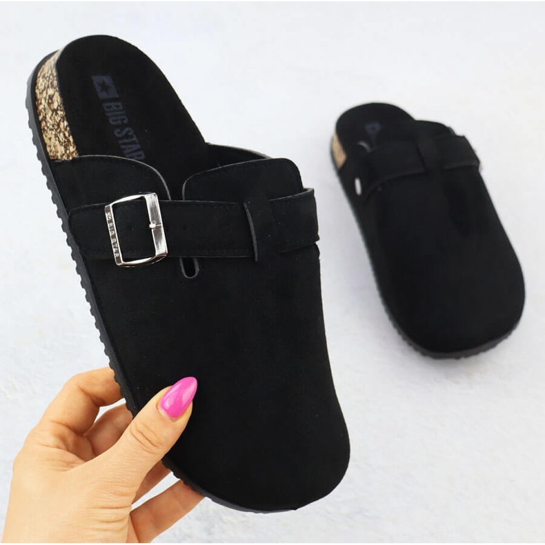 Pantofole da donna costruite -in in pelle scamosciata Black Big Star SS274736 nero 1