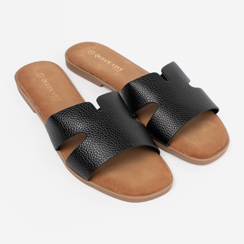 Shelvt Pantofole di pelle da donna nera nero 2