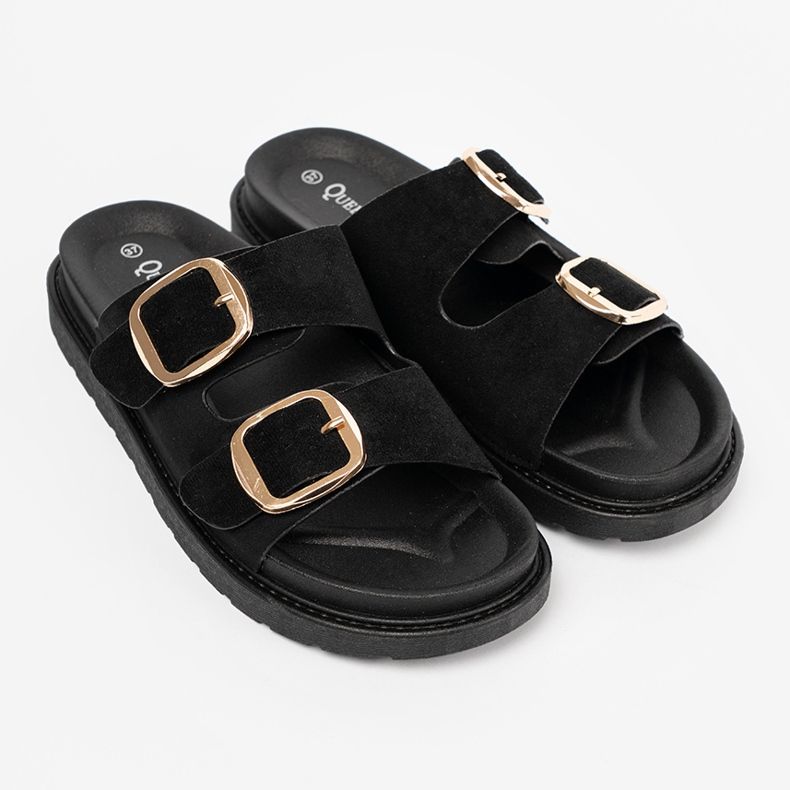 Shelvt Flip nere femminili con fibbie dorate nero 2