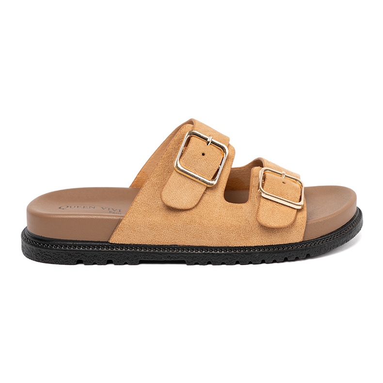 Shelvt Caramella delle pantofole da donna con fibbie dorate 2