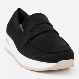 Shelvt Mocassini neri su plateau in camoscio nero 1