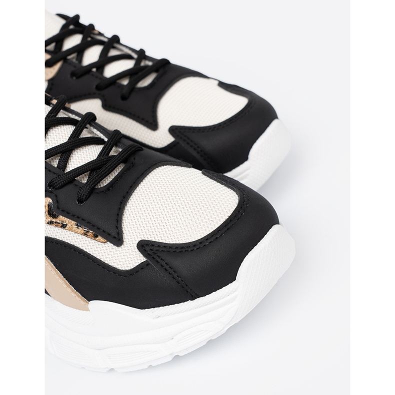 Shelvt Sneaker femminili nere e beige su una suola spessa nero 1