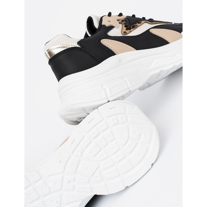 Shelvt Sneaker femminili nere e beige su una suola spessa nero 2