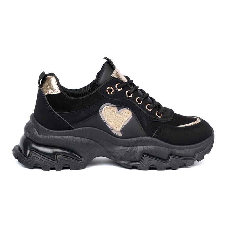 Shelvt Sneaker nere con un cuore dorato decorativo nero 2