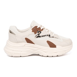 Shelvt Sneakers beige da donna con suola spessa 2