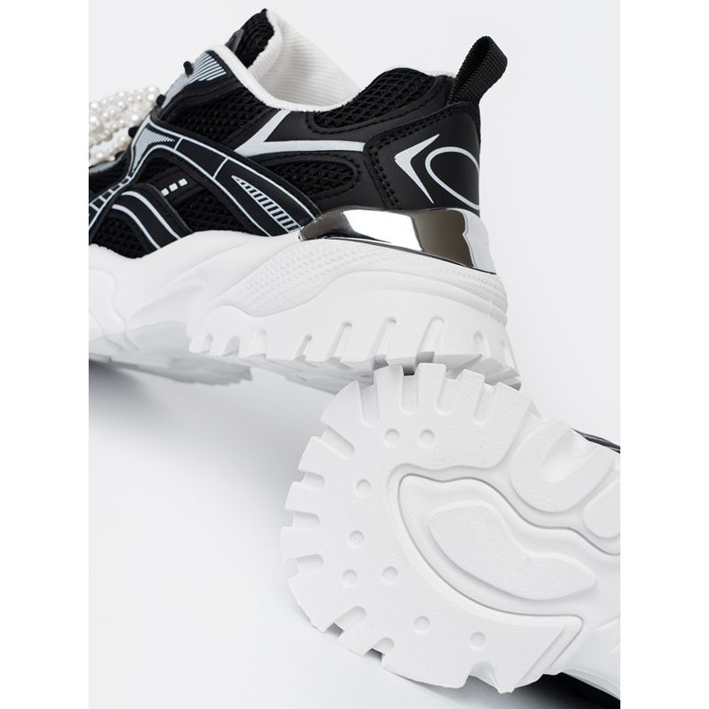 Shelvt Sneaker nere con un fiocco bianco e perline nero 1