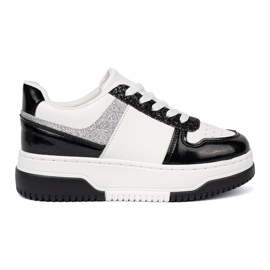 Shelvt Sneaker in bianco e nero con dettagli argento luccicanti 2
