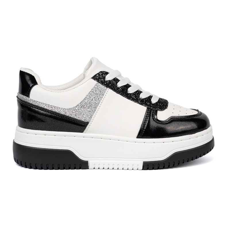 Shelvt Sneaker in bianco e nero con dettagli argento luccicanti 2