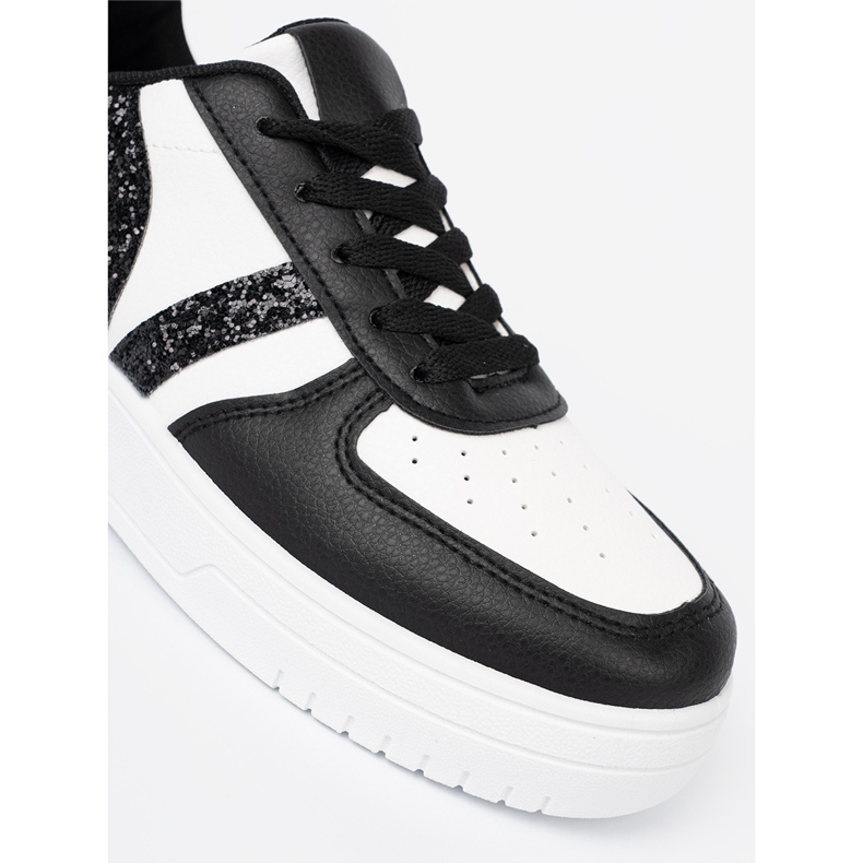 Shelvt Eleganti scarpe da ginnastica in bianco e nero con inserti glitter 1