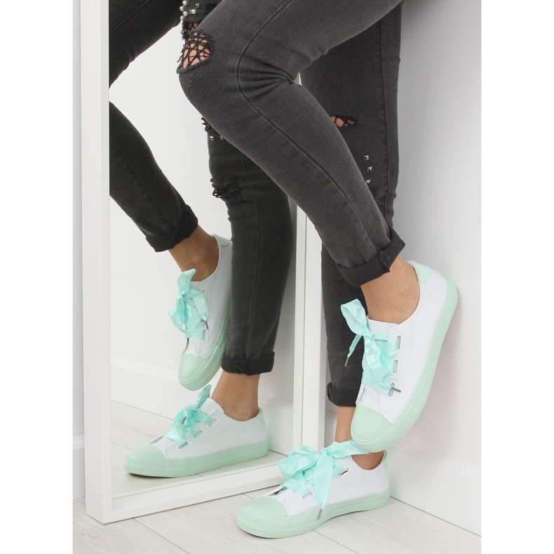 DC11 WHITE / GREEN sneakers bianche e menta con nastri bianco verde 1