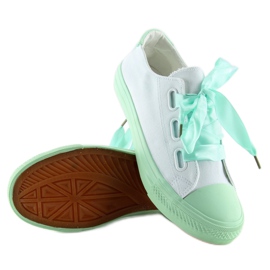 DC11 WHITE / GREEN sneakers bianche e menta con nastri bianca verde 2