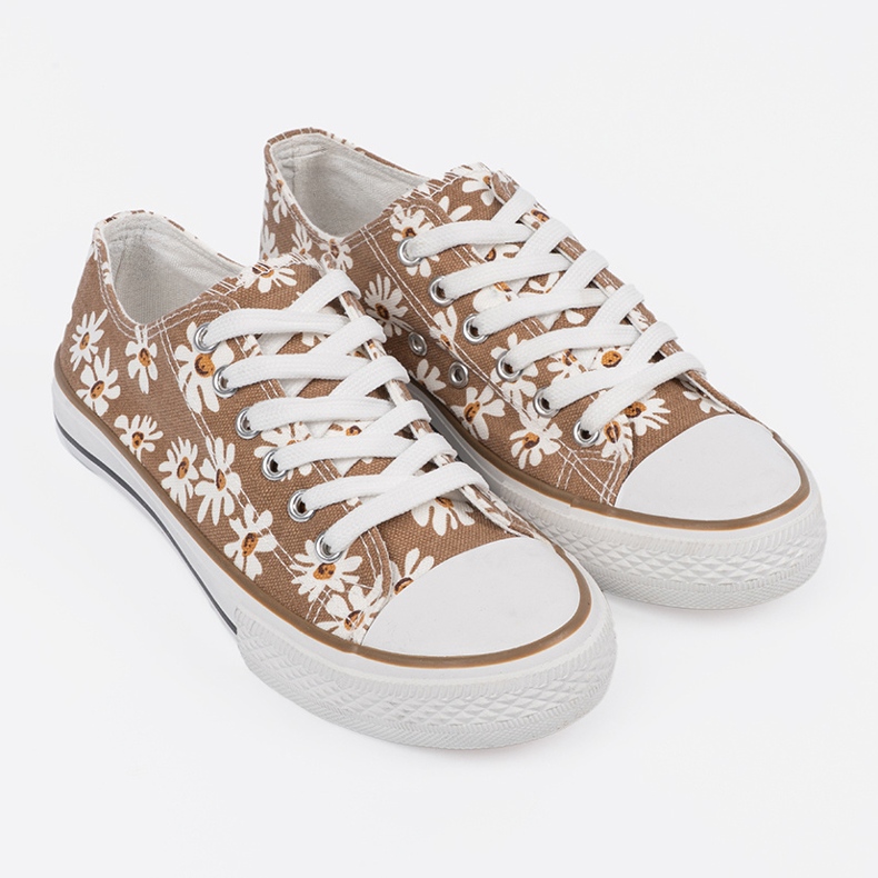 Shelvt Sneaker da donna beige con fiori 1