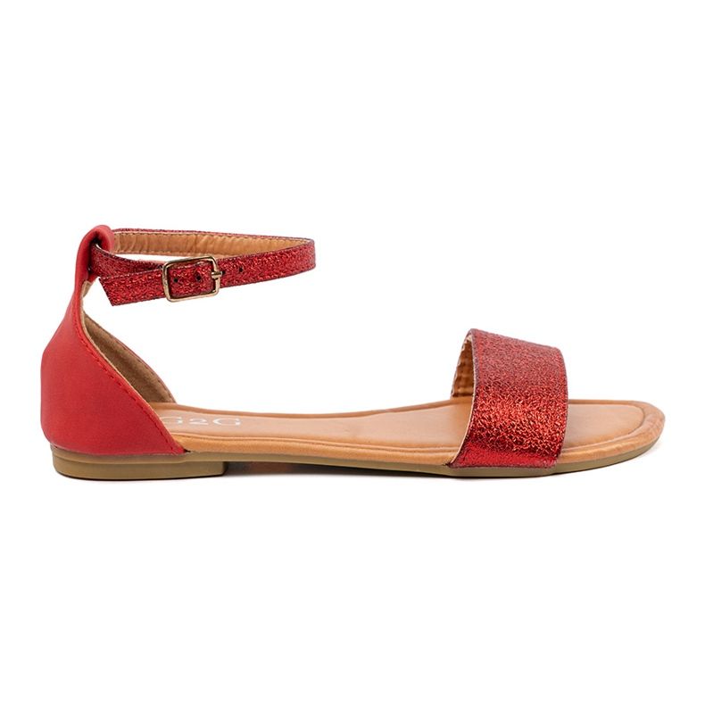 Shelvt Sandali piatti rossi con un tacco coperto rosso 2