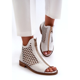 Zazoo 977/L Sandali In Pelle Traforata Con Cerniera, Bianco bianca 2