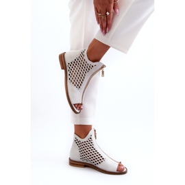 Zazoo 977/L Sandali In Pelle Traforata Con Cerniera, Bianco bianca 3