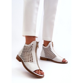 Zazoo 977/L Sandali In Pelle Traforata Con Cerniera, Bianco 1