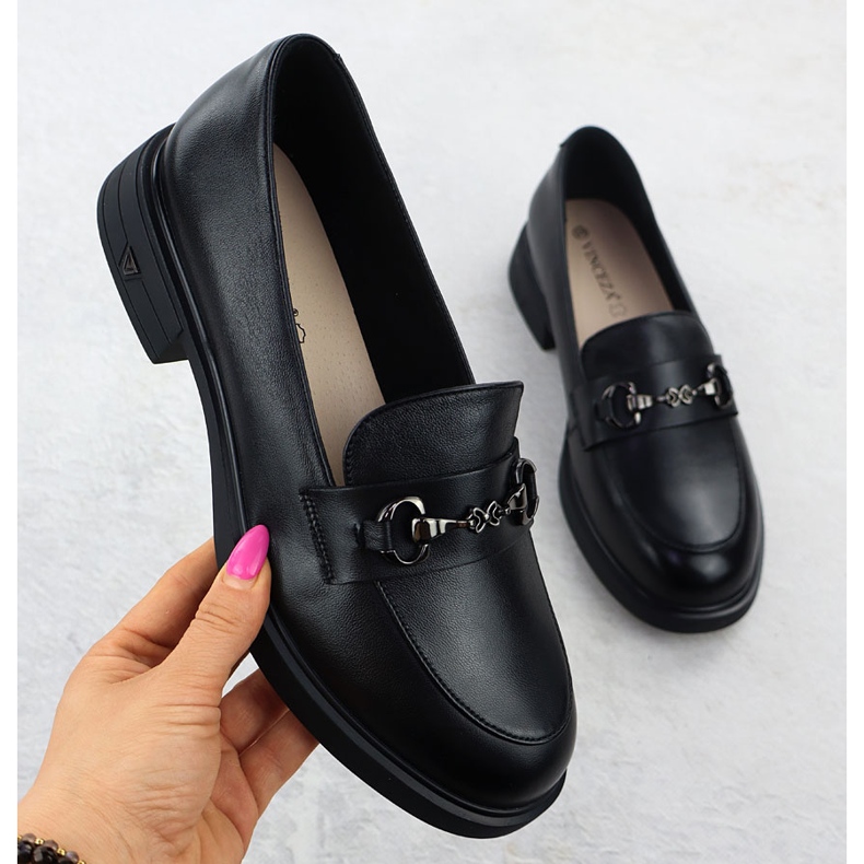 Scarpe in pelle da donna mocassini neri Vinceza 39958 nero 1