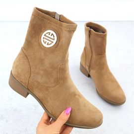 Stivali in pelle scamosciata femminile con decorazione beige jezzi 198-28 1