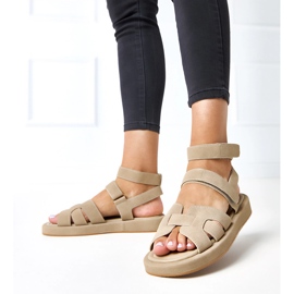 Sandali beige scuri fissati con cubetti di maimuna verde 2