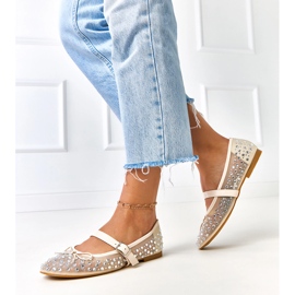 Ballerinas a maglie beige con cristalli elasidi 2