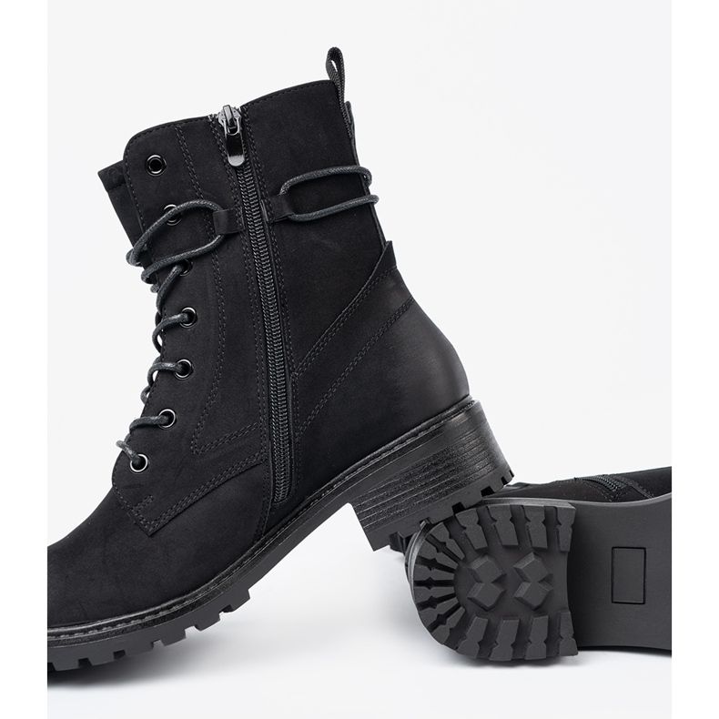 Shelvt Lavoratori neri alla moda con allacciatura decorativa nero 2