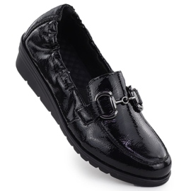 Scarpe da donna in pelle laccate a zeppe nere Rieker L5352-00 1