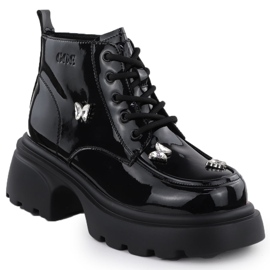 Stivali da donna in pelle sacche di verniciatura con farfalle Black Goe SS2N4102 1