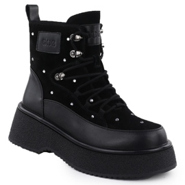 Stivali da donna in pelle con zirconi sulla piattaforma nera GoE SS2N4140 1