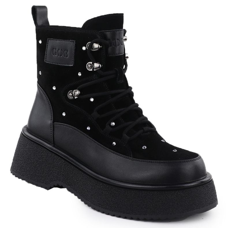 Stivali da donna in pelle con zirconi sulla piattaforma nera GoE SS2N4140 1