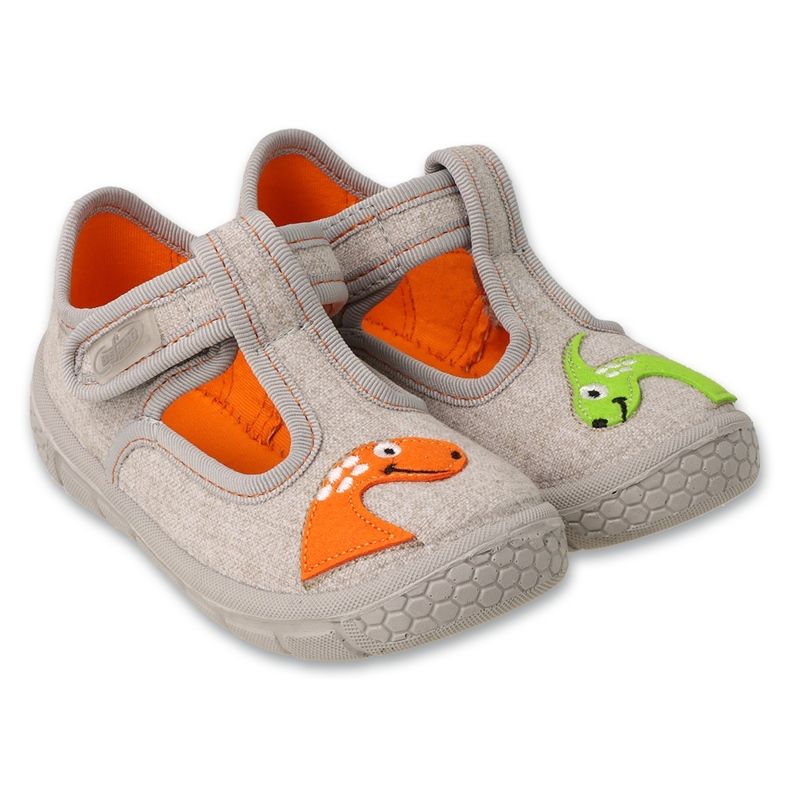 Pantofole per bambini Befado con velcro, motivo animale 629P003, grigio beige 1