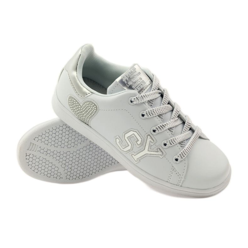 American Club Sneakers cuore americano con sottopiede in pelle bianco grigio 3