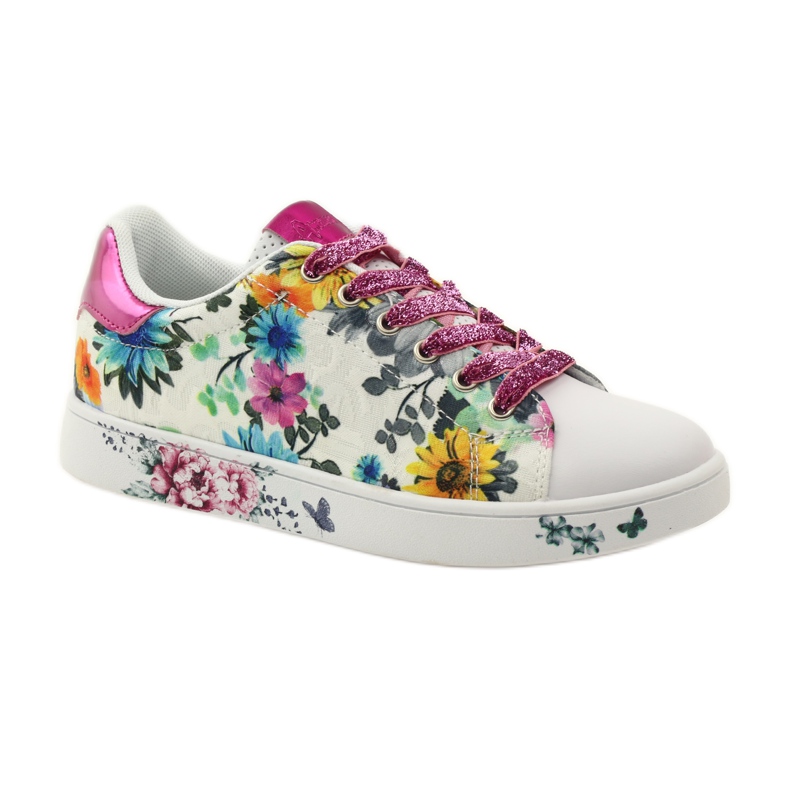 American Club Sneakers americane floreali con inserto in pelle rosa multicolore giallo blu bianco 1