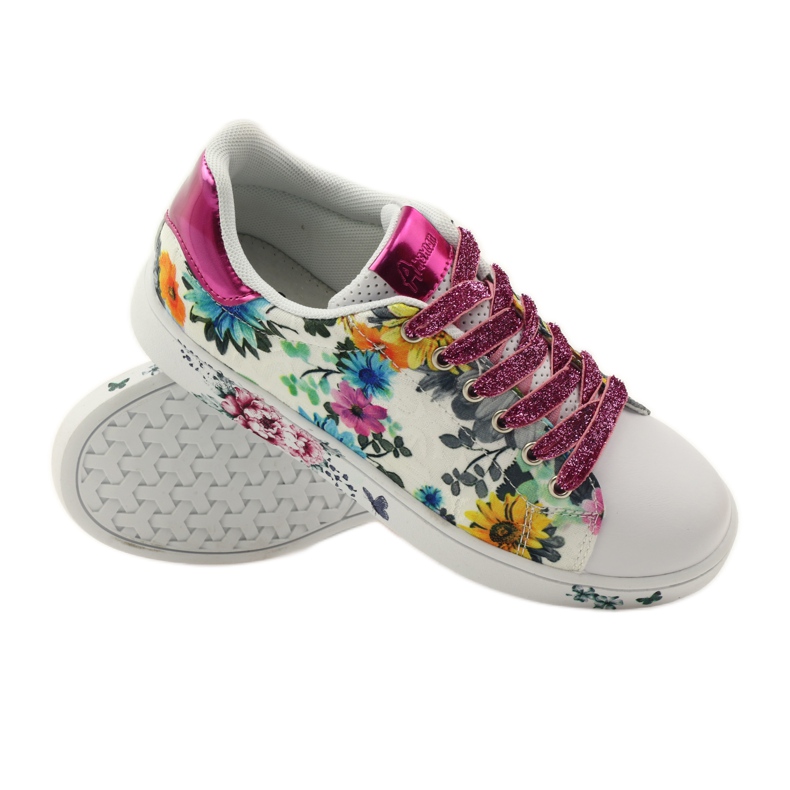 American Club Sneakers americane floreali con inserto in pelle rosa multicolore giallo blu bianco 3