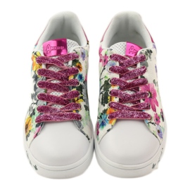 American Club Sneakers americane floreali con inserto in pelle rosa multicolore giallo blu bianco 4