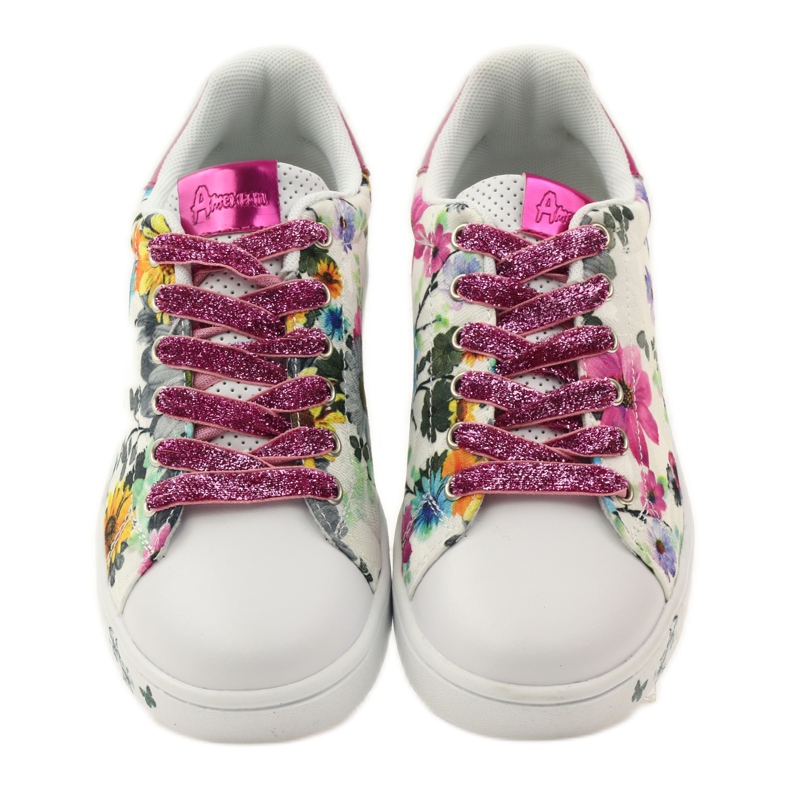 American Club Sneakers americane floreali con inserto in pelle rosa multicolore giallo blu bianco 4