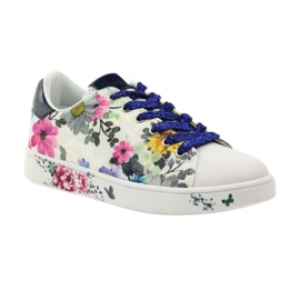 American Club Sneakers americane floreali con inserto in pelle blu navy rosa bianco 1