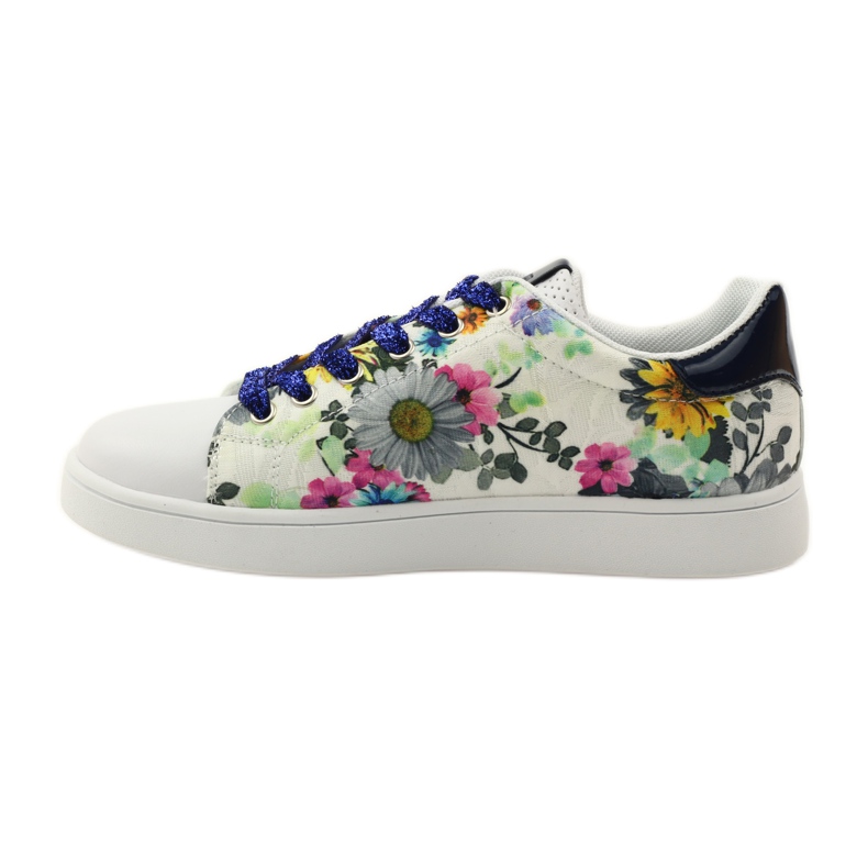 American Club Sneakers americane floreali con inserto in pelle blu navy rosa bianco 2