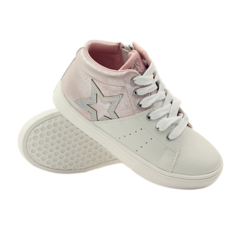 American Club Stivaletti sportivi con soletta americana in pelle rosa grigio bianco 3